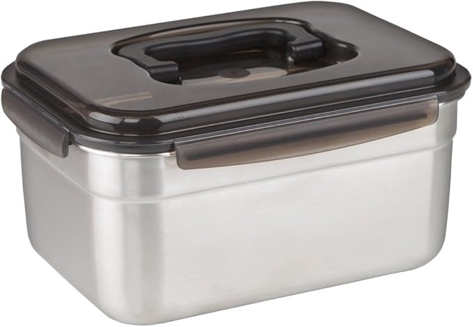 STENCOC Stainless Steel BPA Free Rectangular Leakproof Airtight Kimchi/Pickle/Food Storage Container Saver (3.6L / 122oz / 9.8") One Handle Half-Transparent Lid Stackable