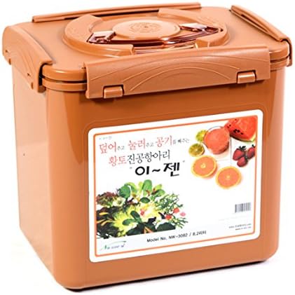 E-Jen Premium Kimchi, Sauerkraut Container Probiotic Fermentation with Inner Vacuum Lid (Earthenware Brown, 3 gal/ 11.5L)