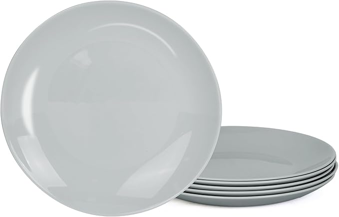LaGlint 7.5 inch Appetizer Plate Set of 6, Lightweight Opal Glass Round Salad Plates for Dessert Kitchen, Dishwasher and Microwave Safe, Grey