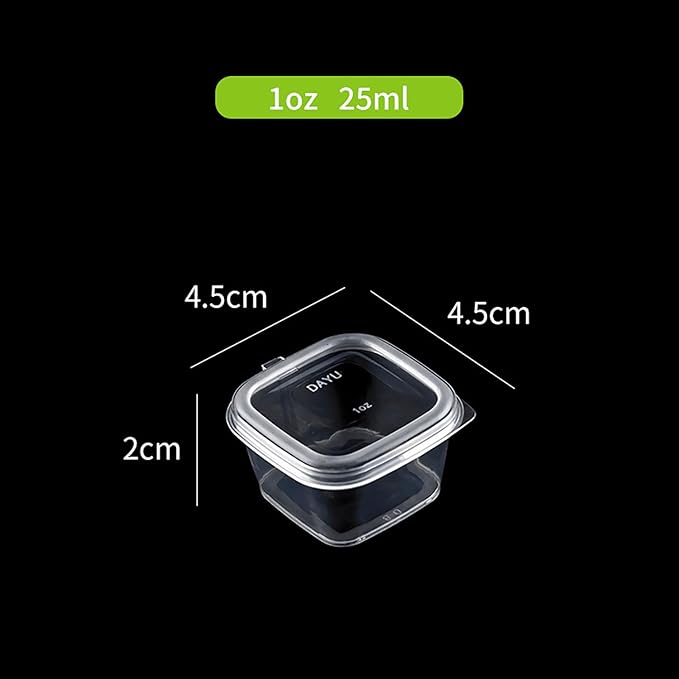 Square-shaped Disposable Sauce Cup Set - All-in-One Design with 4 Size Options, Convenient for Carrying and Use (1 oz.)