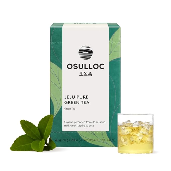 OSULLOC Pure Green Tea (Mild, Clean tasting Aroma), USDA Organic, Premium Blended Tea from Jeju, Tea Bag Series 20 count
