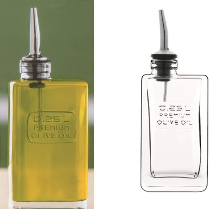 Luigi Bormioli Optima Olive Oil Bottle with Silicone & Stainless Steel Pourer - 8.5 Oz Dispenser for Oils, Vinegars & Liquid Seasonings, Glass Storage Accessory for Cooking & Serving