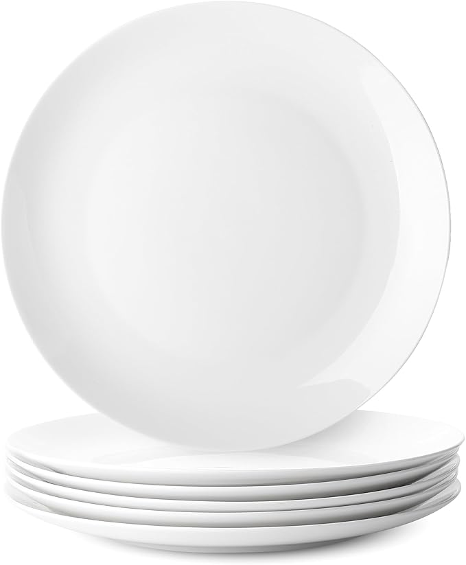 BTaT- White Porcelain Dinner Plates, Set of 6, 10.5 Inch, White Dishes, Porcelain Plates Sets for 6