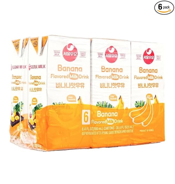Korean Soul Milk Fruit, Coffee, and Chocolate Flavored Milk Variety Pack, 6.24 fl oz Pack, Korean Dairy Drink, 2 Percent Milkfat, Ready to Drink (1Set, Banana 6)