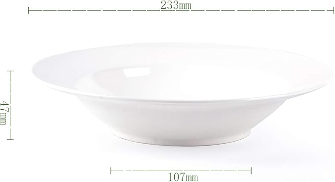 Wide Rim Bone China Commercial Grade Restaurant Elegance White Soup Plate 9"/Pasta Bowl 12oz, Case of 6