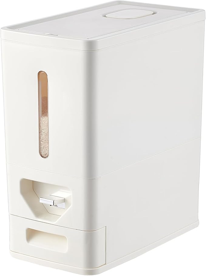 UFORU Rice Dispenser 22-25 Lbs (12kg), Rice Storage Container Sealed Moisture-Proof with Built-in Drawer, BPA-Free for Kitchen Pantry Household, Ideal for Rice, cereals, Beans, and Dry Food