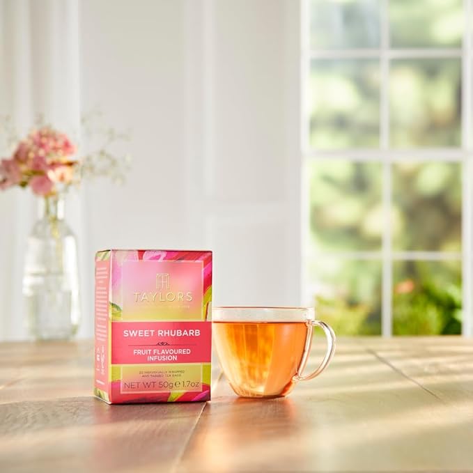 Taylors of Harrogate Sweet Rhubarb, Herbal Tea, Individually Wrapped Bags, 20 Count (Pack of 6), Vibrant, Refreshing and Sweet, Caffeine-Free, Enjoy Hot or Iced, 120 Teabags
