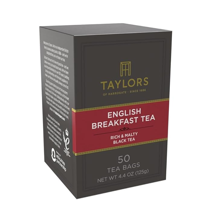 Taylors of Harrogate English Breakfast, Black Tea, Pillow Tea Bags, 50 Count (Pack of 1), Rich, Bright & Malty, Caffeinated, Enjoy Hot or Iced, 50 Teabags