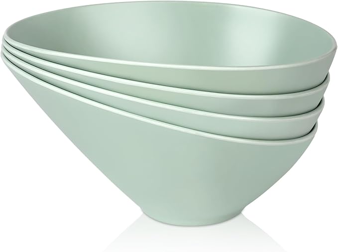 LOVYANXUE Bamboo Fiber Salad Bowls, 4 Packs Serving Bowls Blue Green, Compostable 33 Ounce Elegant Angled Bowls for Salad, Pasta, Soup, Prep, Ideal for Home and Restaurant