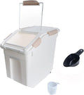 Airtight Flour Storage Container 25 lb Rice Storage Container with Wheels Seal Locking Lid, Food Containers with Measuring Cup& Scoop for Flour, Rice, Grain(Pink)