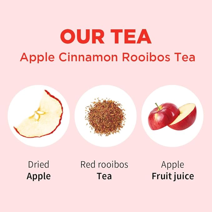ROASTIQUE Apple Cinnamon Rooibos Tea with Real Dried Fruit – Premium Orgainc Tea Sweet Fruit Blend Hot or Iced Tea Zero Sugar & Zero Calories, 8 Tea Bags