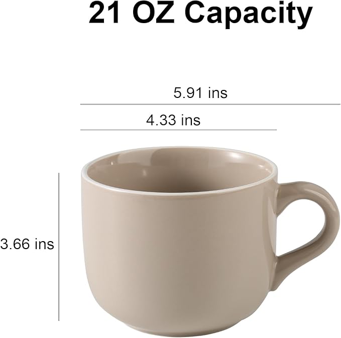 Microwave Soup Mug, 21 OZ Jumbo Porcelain Soup Cups with Handles, Microwave & Dishwasher Safe Soup Bowls Mugs with Handle for Cappuccino, Latte, Oatmeal, Snacks, Beige