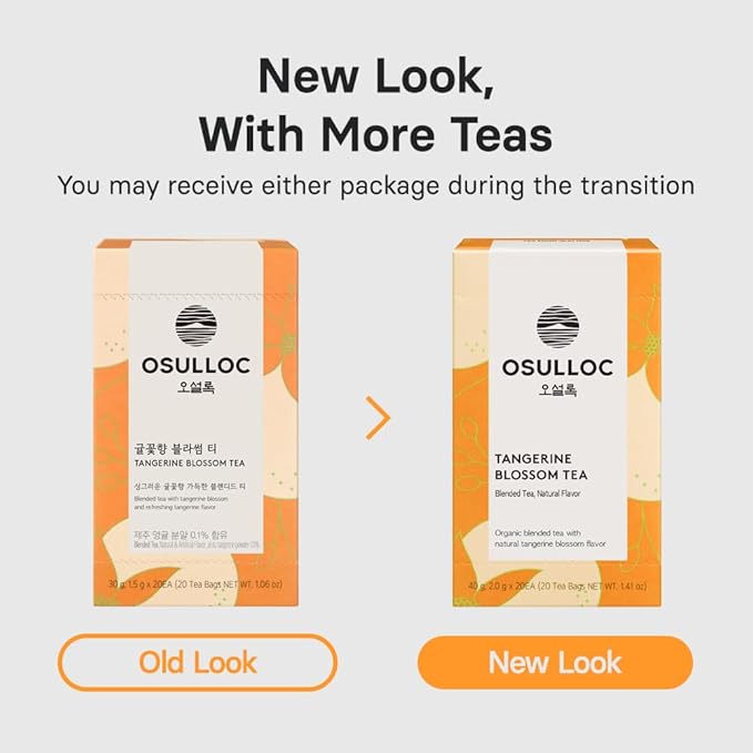 OSULLOC Tangerine Blossom Tea (Refreshing Tangerine Flavor), Iced tea bags, USDA Certified Organic, Tea Bag Series 20 count, Premium Blended Tea from Jeju