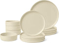 Amazon Basics Glazed Stoneware Dinnerware Set, Ceramic, Dishwasher-Safe, Freezer-Safe, 4 Full Place Settings, 12-Piece, Ivory