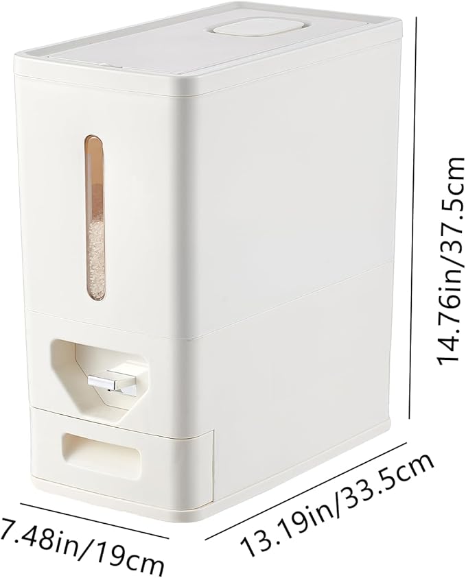 UFORU Rice Dispenser 22-25 Lbs (12kg), Rice Storage Container Sealed Moisture-Proof with Built-in Drawer, BPA-Free for Kitchen Pantry Household, Ideal for Rice, cereals, Beans, and Dry Food