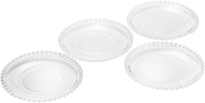 WOLFF - Set of 4 Pearl Beaded Crystal Dessert Plates, Clear Glass 8 Inch Salad Appetizer Starter Plates, Luxury Dinnerware Kitchen Accessories- Clear 8"