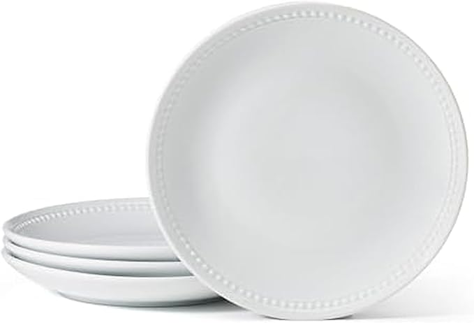 Everyday White Beaded Coupe Set of 4 Dinner Plates, 10.5 inch