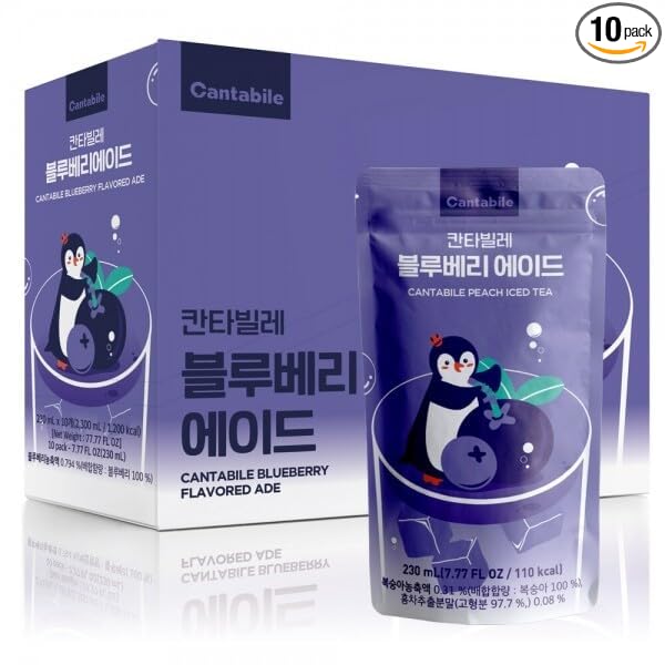 Cantabile Korean Pouch Drink Convenience Store Beverage Imported from Korea (Box of 10, Blueberry Ade)