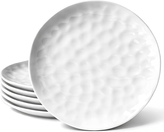 HOMBENE Dinner Pasta Set for 6, Dinner Plates, Salad Snacks Plates for Kitchen, Porcelain Dinner Plate, Microwave & Dishwasher Safe, Dinnerware Set, 10.5 Inches, Sun-glitter Style, White