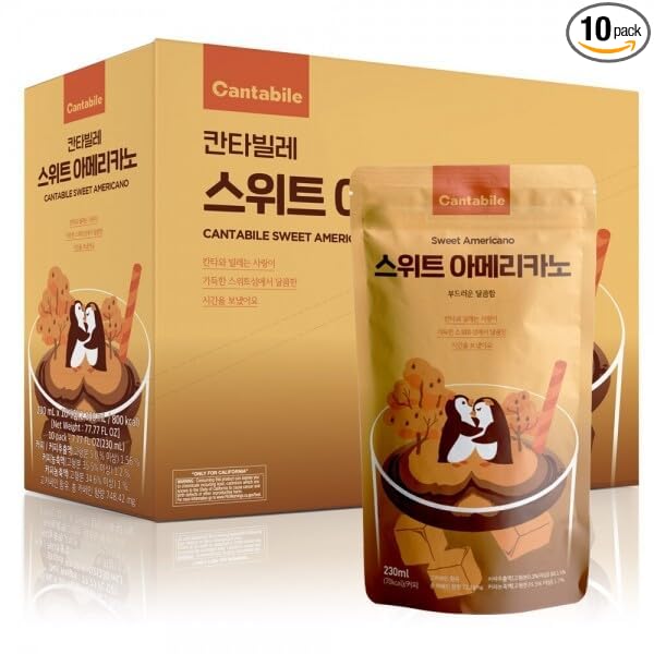 Cantabile Korean Convenience Store Pouch Drink Ready-to-Drink Refreshing Beverage Imported from Korea (Box of 10, Sweet Americano)