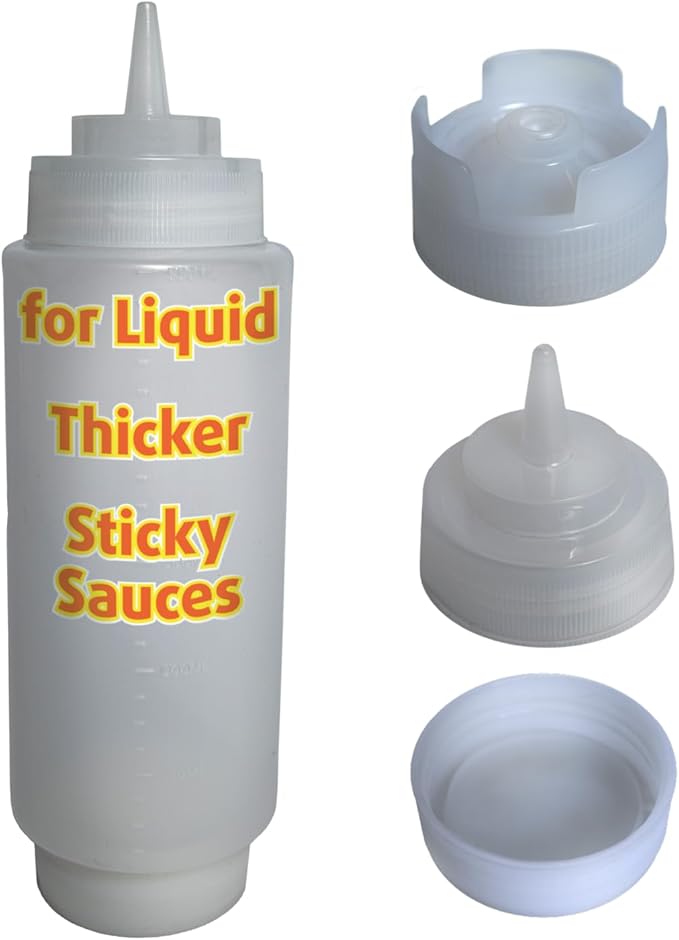 Squeeze Condiment Bottles - Squeeze Condiment Bottles for Sauces Commercial Grade Plastic Dispensers for Ketchup, Mustard, Sauces, Oils & Dressings - Easy Refill, Precision Nozzle (24 oz (1 Pack))