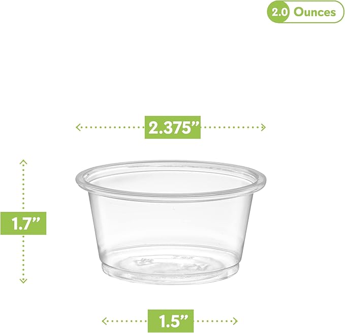 ELEGANT DISPOSABLES [2 oz - 200 Cups Clear] Diposable Plastic Portion Cups No Lids, Small Mini Containers For Portion Controll, Jello Shots, Meal Prep, Sauce Cups, Condiments, Medicine,