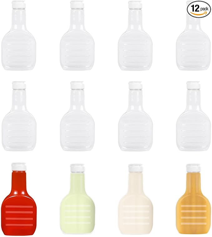 12 Pack 16 oz Clear Plastic Salad Dressing Bottles, Bulk Empty Squeeze Bottles with White Flip Top Caps for BBQ, Condiments, Sauce, Ketchup, Salad Dressing
