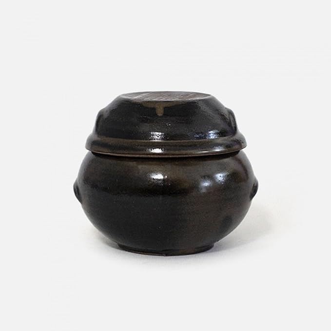Earthenware Onggi Korean Traditional Clay Jar Ceramic Canister/Handmade Food Sauce Storage Container for Tea, Coffee Bean, Salt/Breathing Clay Pot Kimchi Fermentation Crock (No.1(H7.5cm))