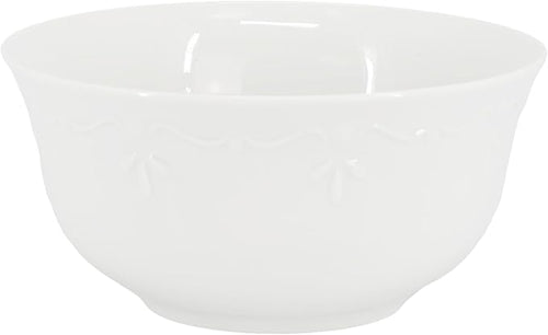 Elama Henryi 6 Piece Embossed Rim Detail Porcelain White 6.1 Inch Bowl Set, Tableware Set, Serveware (6 Pc Bowl)