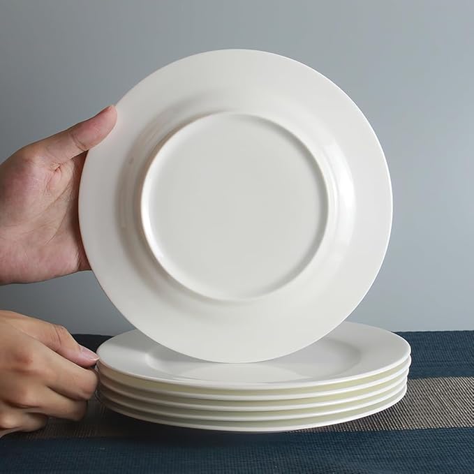 IQCWOOD Fine Bone China Dessert Plates 6-Piece, 8-inch Salad Cake Side Plate, Pure White Fine Glaze, Thin & Lightweight, Microwave & Dishwasher Safe