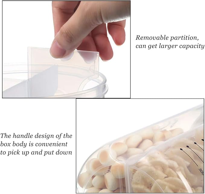 Airtight Kitchen Food Storage Container, Leak-Proof BPA Free Plastic Plastic Dry Cereal Dispensers Containers with Durable Lids for Flour, Sugar, Rice (2500ml-2 Grid)