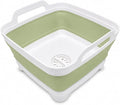 2.4 Gal(9L) Collapsible Dish Basin with Drain Plug, Space Saving Outdoor Multiuse Foldable Sink Tub, Dishpan, Kitchen Storage Tray for Camping, Vegetable Washing, RV (Green)
