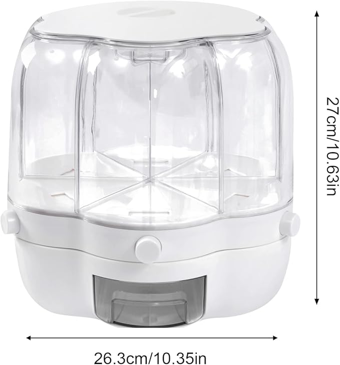 Grain Storage Container Dispenser, 6 Grids rice dispenser rotating, 360° rotating food dispenser One-Click Output rice Storage Round Grain Dispenser Kitchen (White Medium 1.53kg)