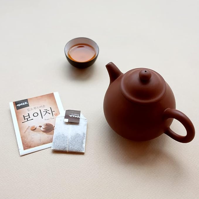 Ssanggye Puer Tea 0.6g x 40 Tea Bags, Premium Korean Herbal Pu-erh Tea Hot Cold Brew Black Tea, Loose Leaf Oriental Soothing Savory Deep Herb Flavor 4 Seasons Daily Drink Made in Korea