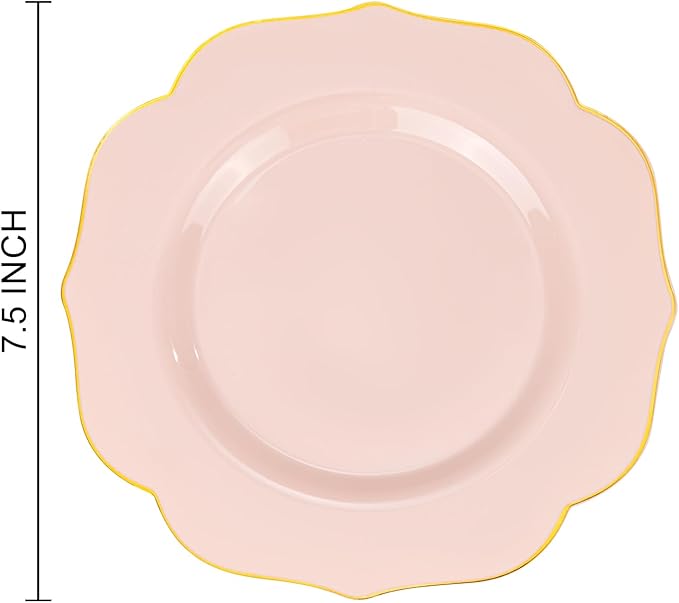 bUCLA 48Pieces Pink Plastic Dessert Plates - 7.5inch Premium Hard Pink with Gold Rim Small Cake/Salad/Appetizer Plates Disposable for Wedding, Party, Shower & Easter
