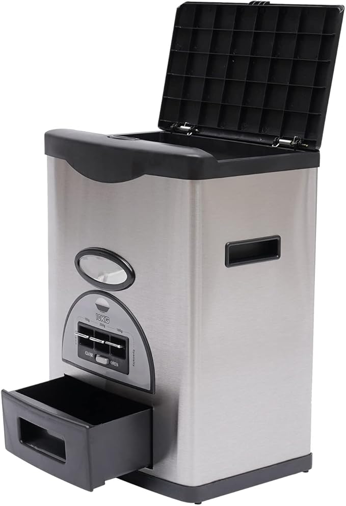 Auto Rice Dispenser,Grain Dispenser Storage Box,Large Capacity Stainless Steel Rice Storage Container for Kitchen,Dining Room (Black)