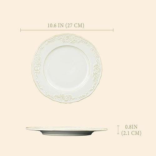 Ceramic dinner plate set (4 pieces), ceramic dinner plates, embossed salad plates, Kitchen Porcelain Serving Dishes, microwave/oven/dishwasher safe, scratch-resistant.