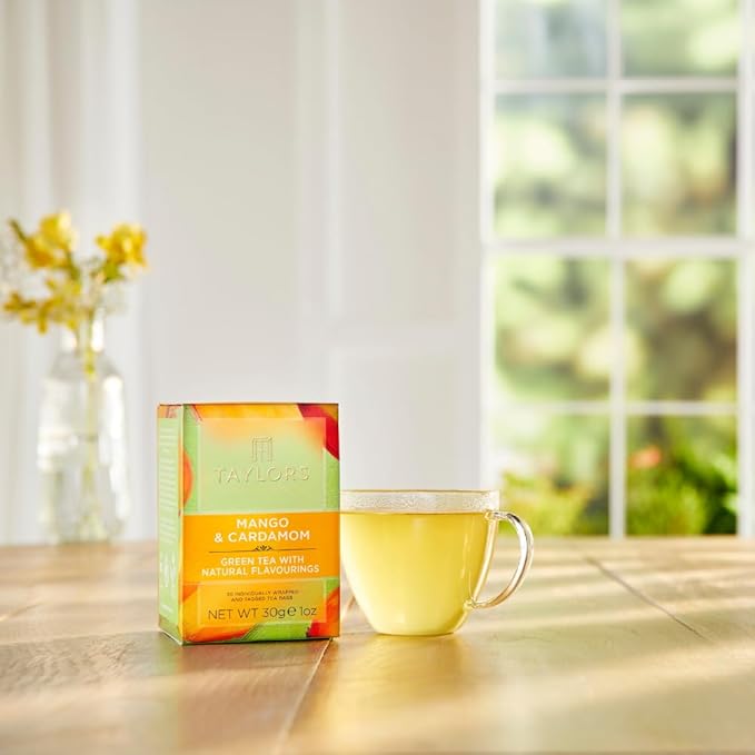 Taylors of Harrogate Mango & Cardamom, Green Tea Individually Wrapped Bags, 20 Count (Pack of 6), Delicate, Refreshing & Sweet, Caffeinated, Enjoy Hot or Iced, 120 Teabags Total