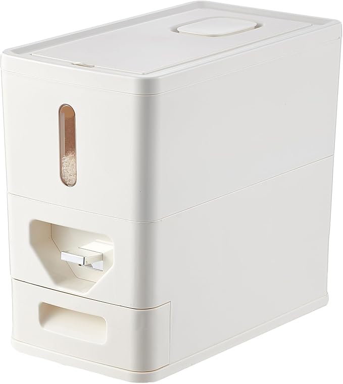 UFORU Rice Dispenser 12 Lbs (6kg), Dry Food Storage Container Sealed Moisture-Proof with Built-in Drawer for Kitchen Pantry Household, BPA-Free