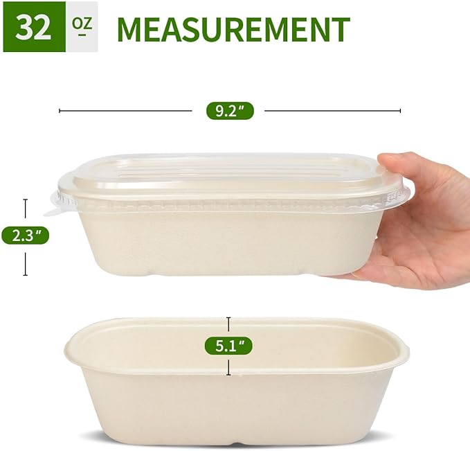 50 Pack 32 oz Disposable Meal Prep Containers Disposable Food Containers with Lids, Paper Togo Containers for Meal Prep, Lunch, Leftover (50 Bowls 50 Lids)