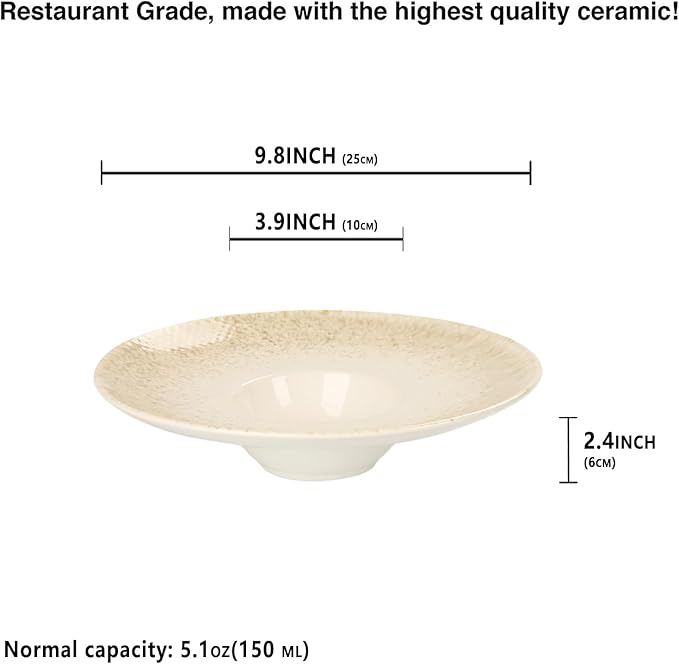 Soup Bowls, Soup Plates, 5.1 oz,Porcelain Pasta Bowl Set of 4, Wide edge Shallow Bowl Plates, Rimmed Bowls with Rim, Best choice for high-end restaurants and foodies,Gradient beige 9.8Inch