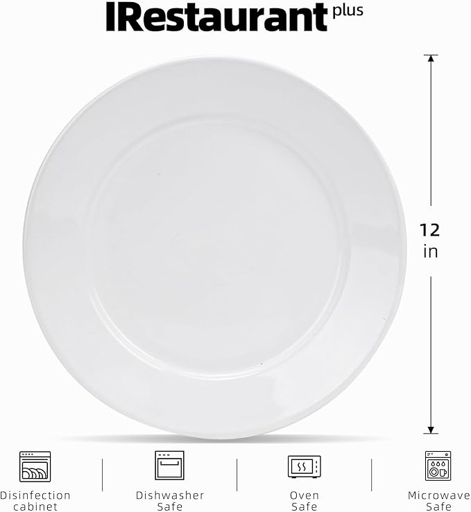 Wide Rim Bone China Commercial Grade Restaurant Plate 12", Case of 12