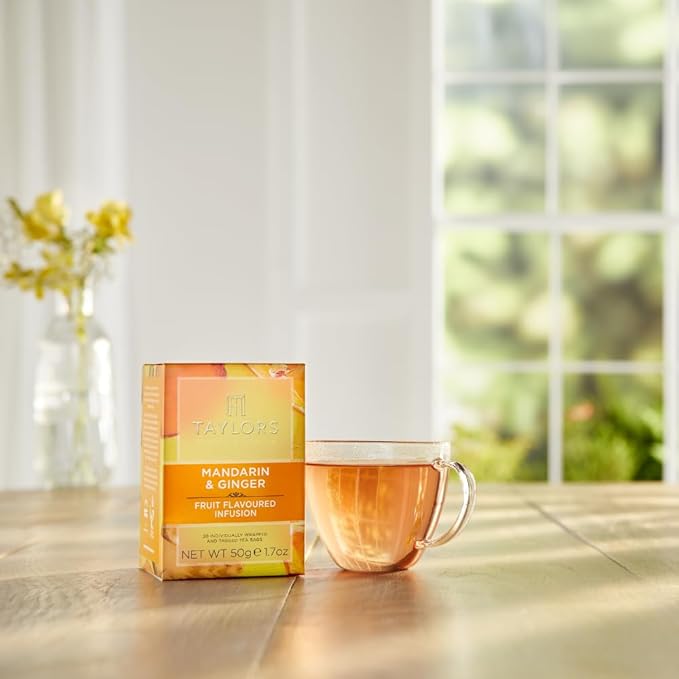 Taylors of Harrogate Mandarin & Ginger, Herbal Tea, Individually Wrapped Bags, 20 Count (Pack of 6), Zingy, Fragrant & Spiced, Caffeine-Free, Enjoy Hot or Iced, 120 Teabags Total