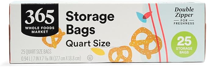 365 by Whole Foods Market, Quart Size Storage Bags, Double Zipper, 25 Count (Pack of 12)