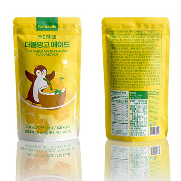 Cantabile Korean Convenience Store Pouch Drink Ready-to-Drink Refreshing Beverage Imported from Korea (1 Pack, Double Mango)