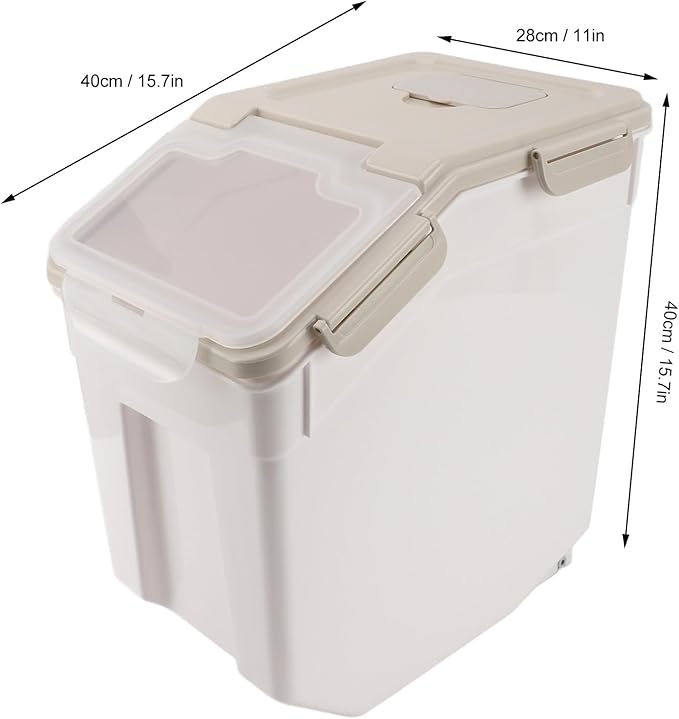 aqxreight Rice Storage Container with Airtight Lid for Kitchen – Thickened PP Grain Bin with Measuring Cup, Compatible with Rice, Flour, and Dry Goods, Beige