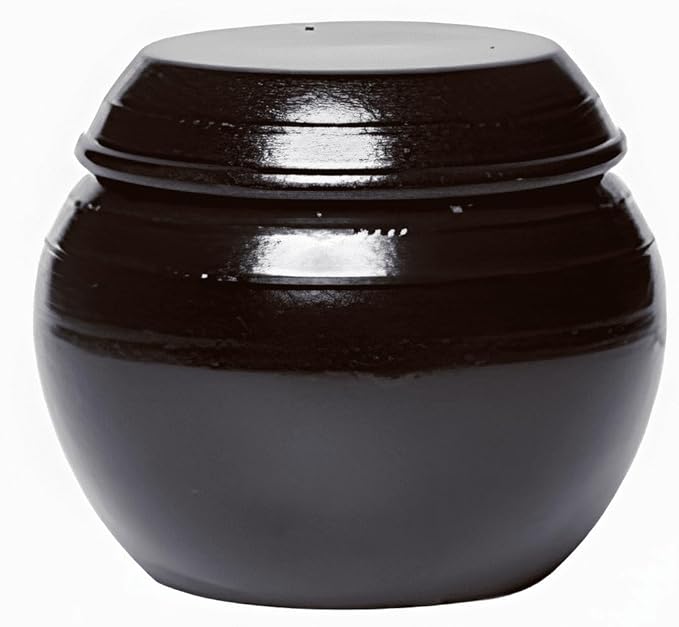 Earthenware Onggi Korean Traditional Clay Jar Mini Ceramic Canister/Handmade Food Sauce Storage Container for Tea, Coffee Bean, Salt/Breathing Clay Pot Kimchi Fermentation Crock (1L(34oz))