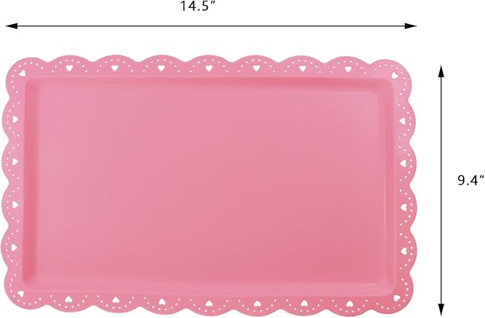 6 Pack Plastic Serving Trays Food Tray - 14" x 9" Rectangle Serving Platter for Wedding Party Supplies Cafeteria Kitchen Restaurant, Small Flat Trays for Dessert Fruit Cookie Snack(Pink)