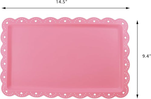 6 Pack Plastic Serving Trays Food Tray - 14" x 9" Rectangle Serving Platter for Wedding Party Supplies Cafeteria Kitchen Restaurant, Small Flat Trays for Dessert Fruit Cookie Snack(Pink)