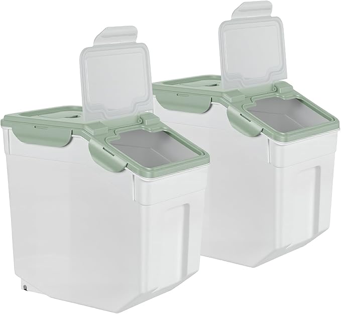 2 Pack 55 Lbs Airtight Rice Storage Container, Large Pantry Bin with Locking Lid & Wheels, Food-Grade PP Dry Goods Dispenser with Measuring Cup for Flour Grain Cereal Pet Food Kitchen Organization Gr